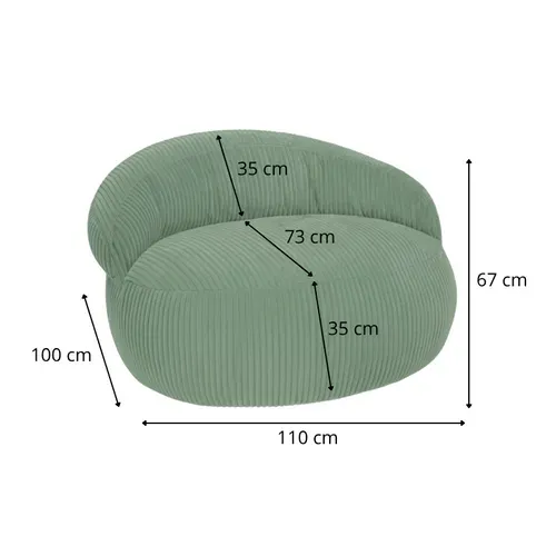 Pouf XXL Déhoussable En Velours Côtelé 110x100 Cm Vert