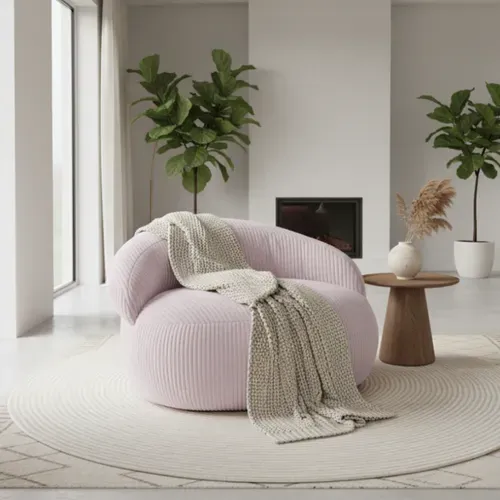 Pouf XXL Déhoussable En Velours Côtelé 110x100 Cm Rose