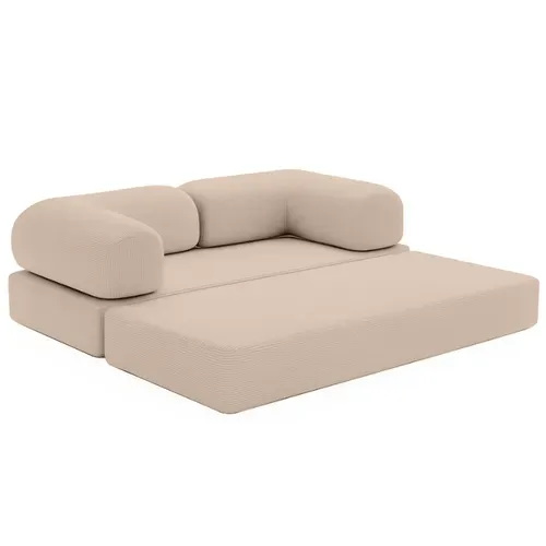 Canapé Lit Compressé Modulable En Velours Côtelé 90x180 Cm Beige