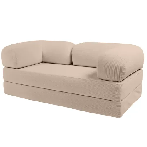 Canapé Lit Compressé Modulable En Velours Côtelé 90x180 Cm Beige