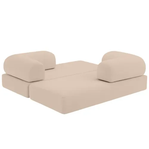 Canapé Lit Compressé Modulable En Velours Côtelé 90x180 Cm Beige