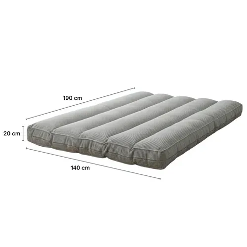 Futon Déhoussable 2 Places En Velours Côtelé 140x190 Cm Gris Clair
