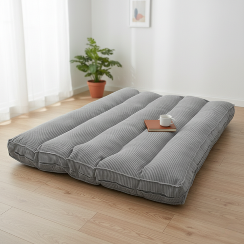 Futon Déhoussable 2 Places En Velours Côtelé 140x190 Cm Gris Clair