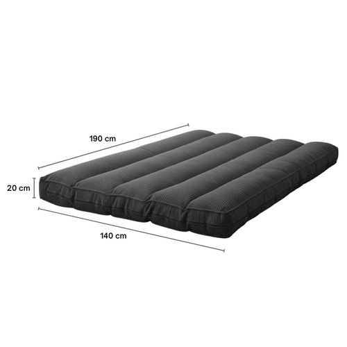 Futon Déhoussable 2 Places En Velours Côtelé 140x190 Cm Gris Foncé