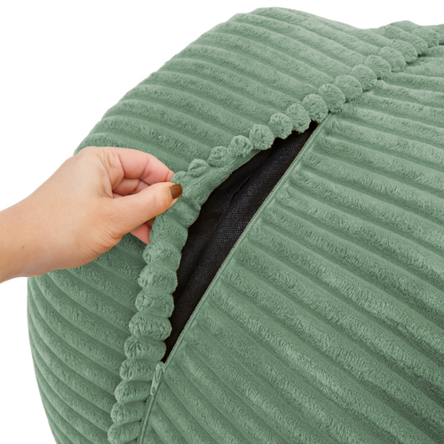 Pouf XXL Déhoussable En Velours Côtelé 110x100 Cm + Repose-pieds Vert