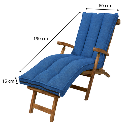 Coussin Bain De Soleil Déhoussable 190x60x15 Cm Bleu