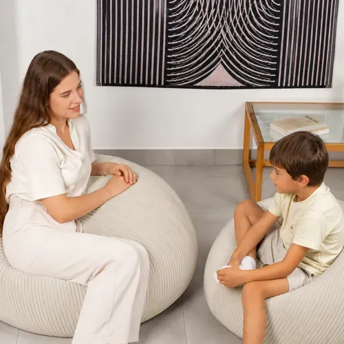 Pouf Poire Déhoussable Velours Côtelé - 120x100 Cm Beige