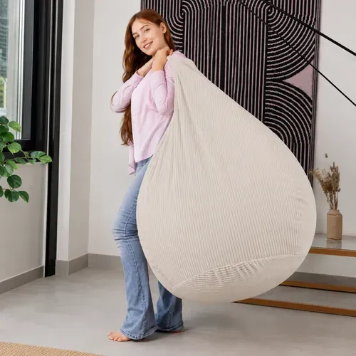 Pouf Poire Déhoussable Velours Côtelé - 120x100 Cm Beige