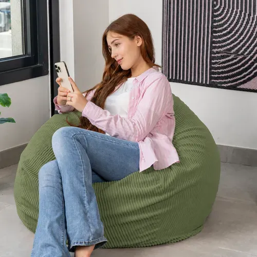 Pouf Poire Déhoussable Velours Côtelé - 105x85 Cm Vert