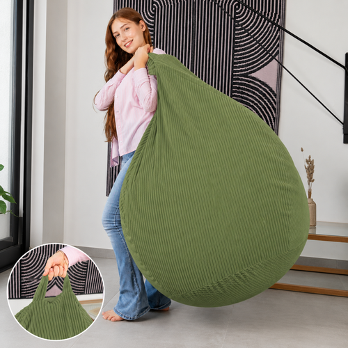 Pouf Poire Déhoussable Velours Côtelé - 105x85 Cm Vert