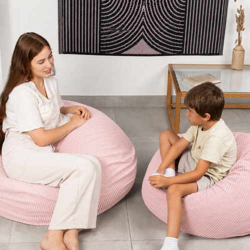 Pouf Poire Déhoussable Velours Côtelé - 80x70 Cm Rose