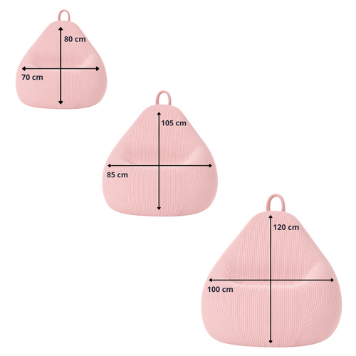 Pouf Poire Déhoussable Velours Côtelé - 80x70 Cm Rose