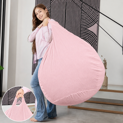 Pouf Poire Déhoussable Velours Côtelé - 80x70 Cm Rose