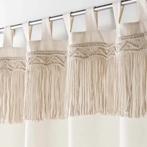Lot De 2 Rideaux à Passants 140 X 240 Cm Polycoton Uni Et Top Macrame, Samaya