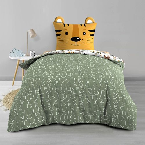 Pack Parure De Lit Enfant 140 X 200 Cm + Drap Housse 90x190 Cm Jaune – Tigry –
