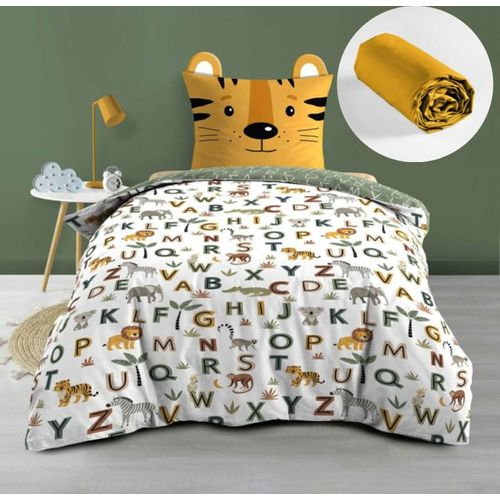 Pack Parure De Lit Enfant 140 X 200 Cm + Drap Housse 90x190 Cm Jaune – Tigry –