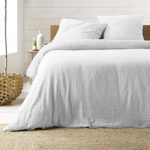 Parure De Lit 260 X 240 Cm Sienna Blanc + 2 Taies 63x63 Cm – Double Face Gaze De Coton et Coton 57