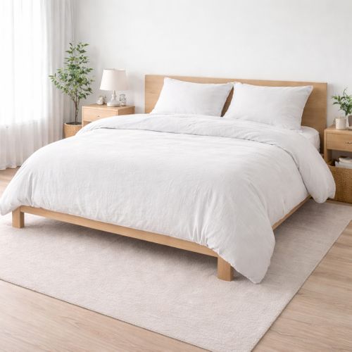 Parure De Lit 260 X 240 Cm Sienna Blanc + 2 Taies 63x63 Cm – Double Face Gaze De Coton et Coton 57