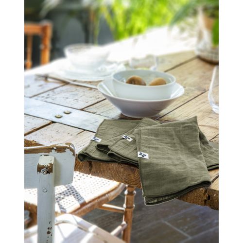 Nappe Rectangle 150 X 350 Cm + 6 Serviettes De Table – Double Gaze De Coton Gaïa Romarin