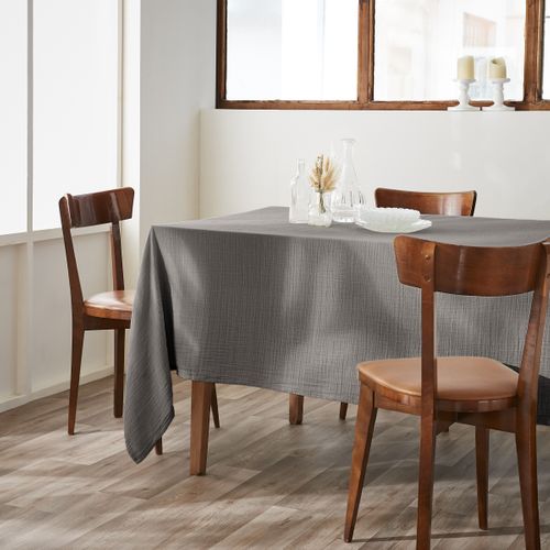 Nappe Rectangle 150 X 350 Cm + 6 Serviettes De Table – Double Gaze De Coton Gaïa Granit