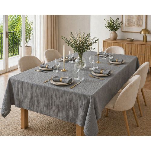 Nappe Rectangle 150 X 350 Cm + 6 Serviettes De Table – Double Gaze De Coton Gaïa Granit