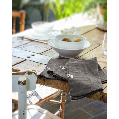 Nappe Rectangle 150 X 350 Cm + 6 Serviettes De Table – Double Gaze De Coton Gaïa Granit