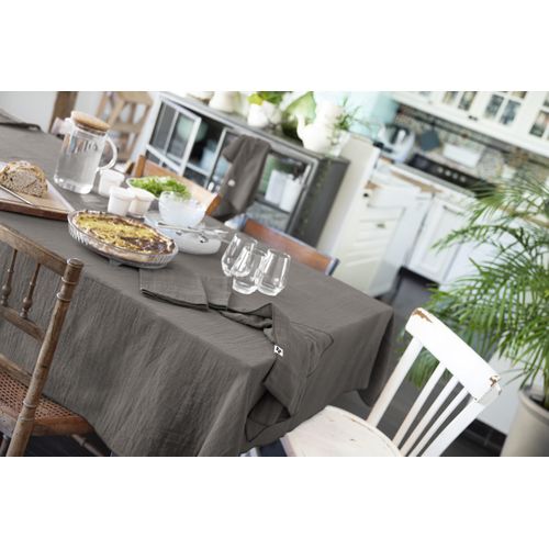 Nappe Rectangle 150 X 350 Cm + 6 Serviettes De Table – Double Gaze De Coton Gaïa Granit