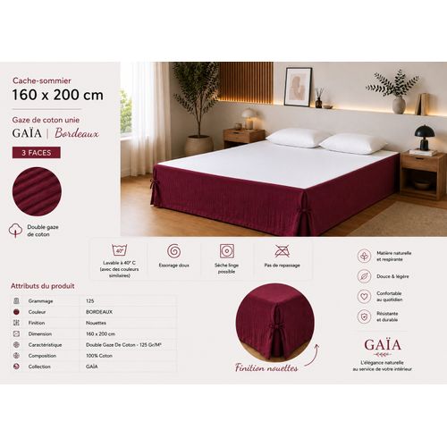 Cache-sommier 160 X 200 Cm Double Gaze De Coton Gaïa Bordeaux – Qualité Haut De Gamme