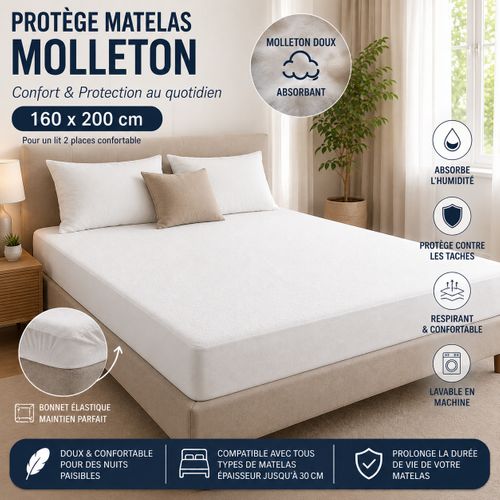 Protège-matelas Molleton 160 X 200 Cm – Douceur et Protection Au Quotidien