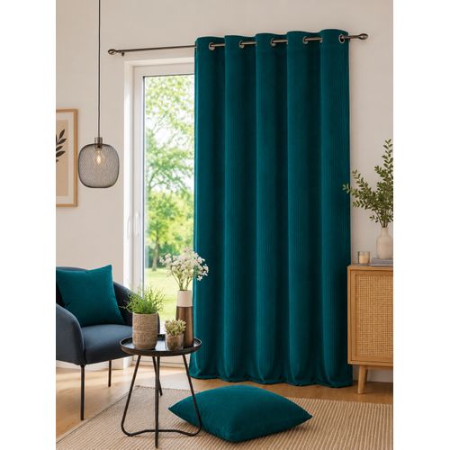 Rideau À Oeillets 140 X 260 Cm Velours Côtelé Tendance Pétrole