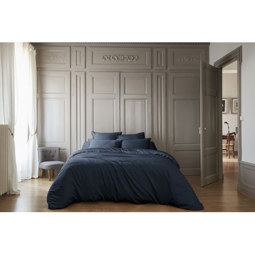 Parure De Lit  260 X 240 Cm 100% Viscose De Bambou Satin 120 Fils Salomé Minuit + Drap-housse 160 X