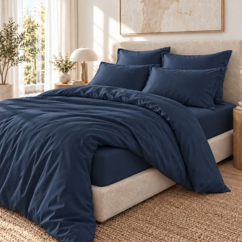 Parure De Lit  260 X 240 Cm 100% Viscose De Bambou Satin 120 Fils Salomé Minuit + Drap-housse 160 X
