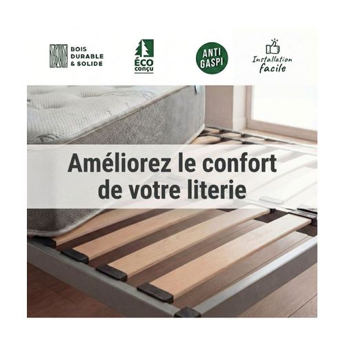 Lot De 15 Lattes + Embouts Pour Sommier Et Lit - 874x48x8 Mm - Bois Hêtre Durable - 7 Plis