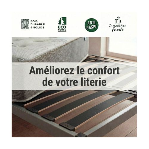 Lot De 30 Lattes Grises + Embouts Pour Sommier Et Lit - 680x48x8 Mm - Bois Hêtre Durable - 7 Plis