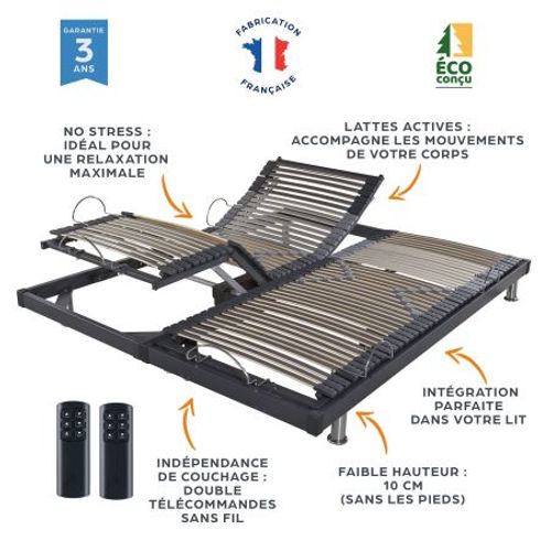Lit Électrique S50 -lattes Bois -réglage Fermeté Zone Lombaires - 180x200 Cm -gris