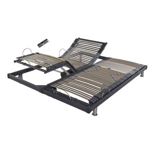 Lit Électrique S50 -lattes Bois -réglage Fermeté Zone Lombaires - 180x200 Cm -gris