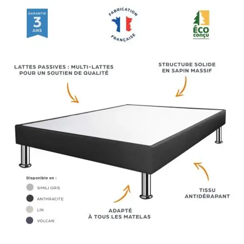 Sommier Tapissier Sp18 Volcan 2x80x200 Lattes Bois Massif - H.18 Cm - Made In France