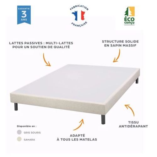 Sommier Tapissier + Pieds Sr15 Volcan 140x190 Lattes Bois Massif - H.15 Cm