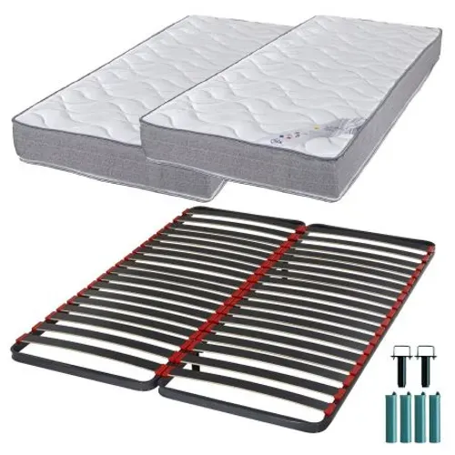 Matelas Mousse + Sommier Métal C39 2x90x190 Wave - Hauteur 19 Cm - Soutien Ferme
