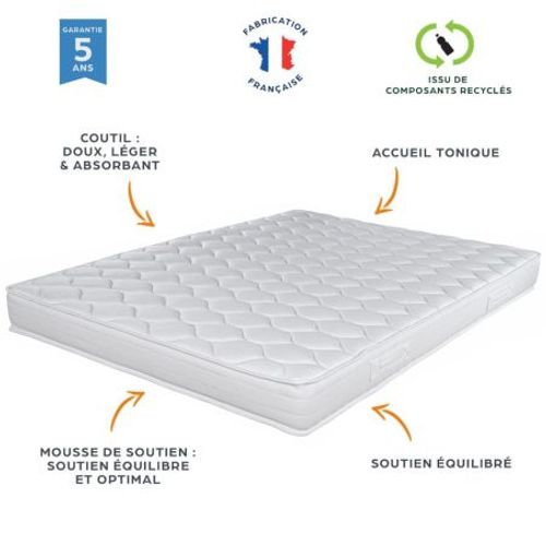 Matelas Et Sommier 160x200 Mousse - Newkit - Soutien Medium - Sommier Démonté - Crème