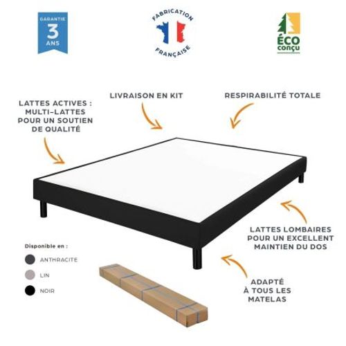 Matelas Et Sommier 160x200 Mousse - Newkit - Soutien Medium - Sommier Démonté - Crème