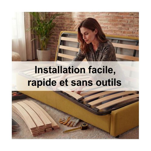 3 Grandes Lattes + Embouts Pour Lit, BZ et Convertible - 1400x53x9 Mm - Bois Hêtre Durable - 7 Plis