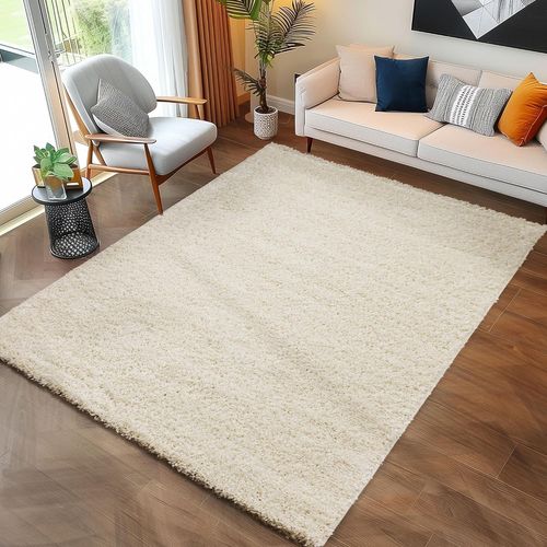 Shaggy - Tapis Uni à Poils Longs - Blanc Ivoire 080 X 250 Cm