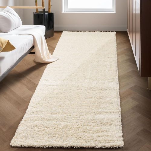 Shaggy - Tapis Uni à Poils Longs - Blanc Ivoire 080 X 250 Cm