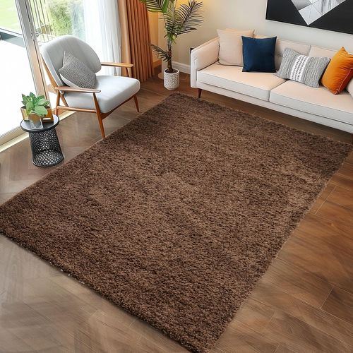 Shaggy - Tapis Uni À Poils Longs - Marron 240 X 340 Cm