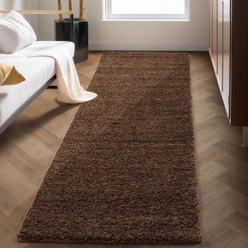 Shaggy - Tapis Uni À Poils Longs - Marron 240 X 340 Cm