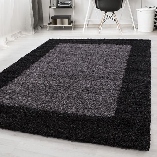 Shaggy - Tapis à Bordures - Gris Foncé 200 X 290 Cm
