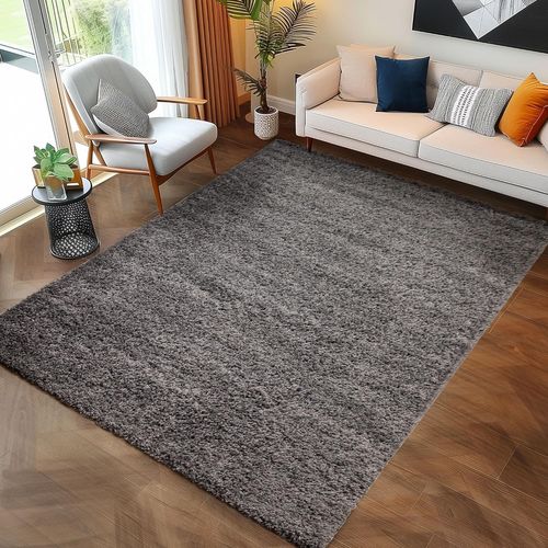 Shaggy - Tapis Uni à Poils Longs - Gris 200 X 290 Cm