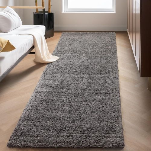 Shaggy - Tapis Uni à Poils Longs - Gris 200 X 290 Cm