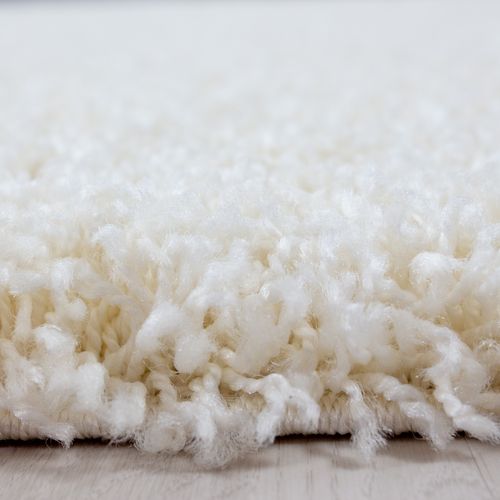 Shaggy - Tapis Uni Rond - Blanc Ivoire 200 X 200 Cm